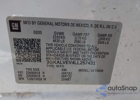 2020 GMC Terrain Awd Slt из США, поврежденный, VIN 3GKALVEV4LL257431